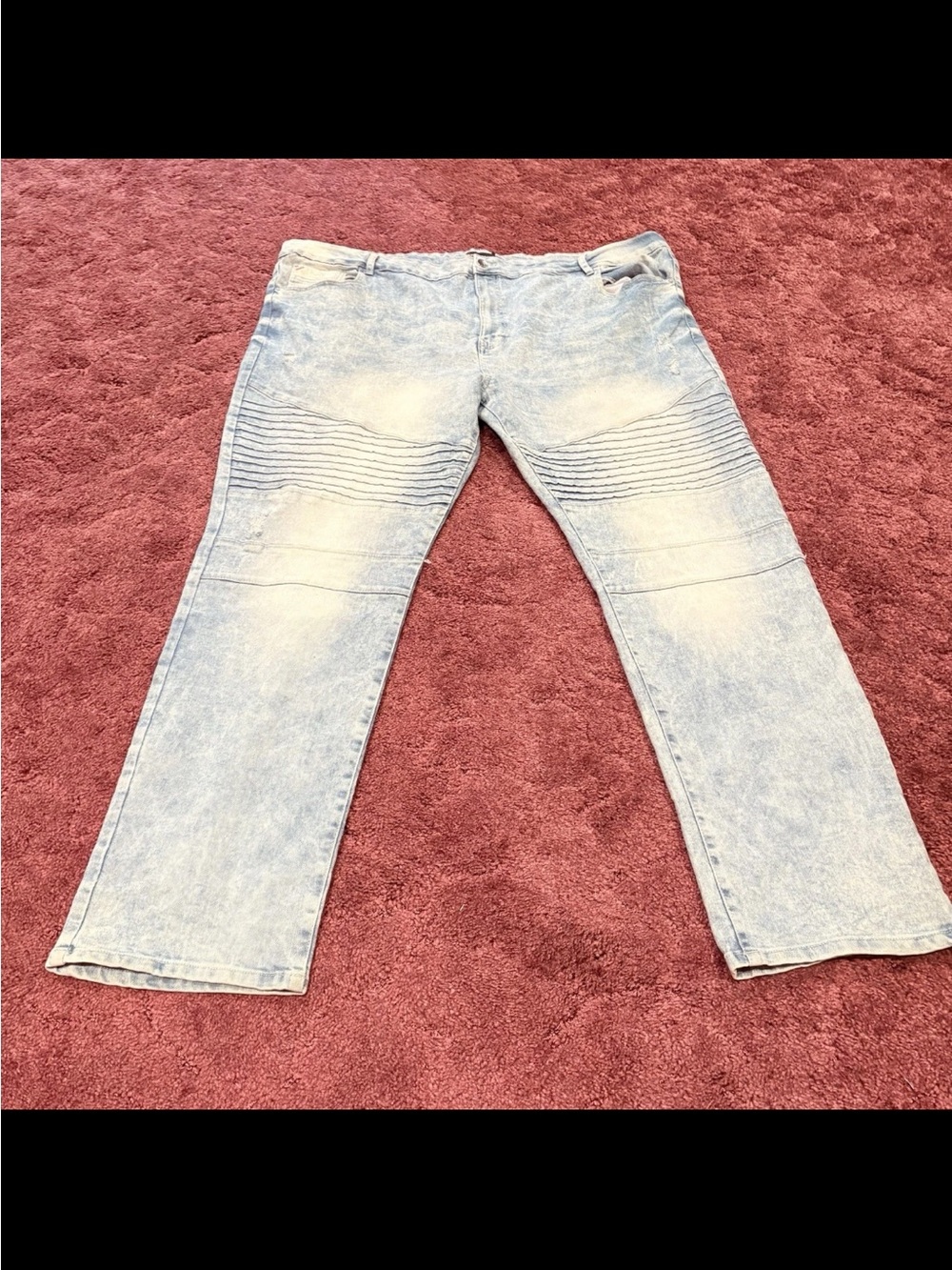 South Pole Men's Light Blue Biker Jeans - Ribbed Knee Detail